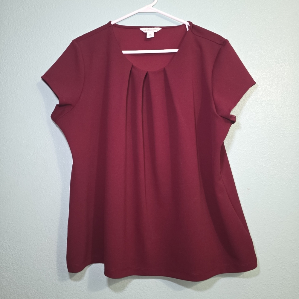 Liz Claiborne Burgundy Pleated Blouse XXL Classic and elegant